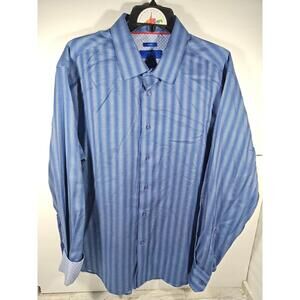 Egara Men's Button Down Long Sleeve Dress Shirt Size XL Blue Stripe Paisley Trim